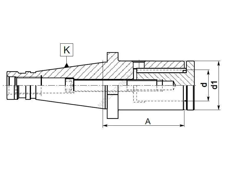 Rysunek techniczny: Trzpień frezarski z chw. DIN 2080 do frezów tarczowych: T.7314 ISO40/FI16 70mm - KOLNO